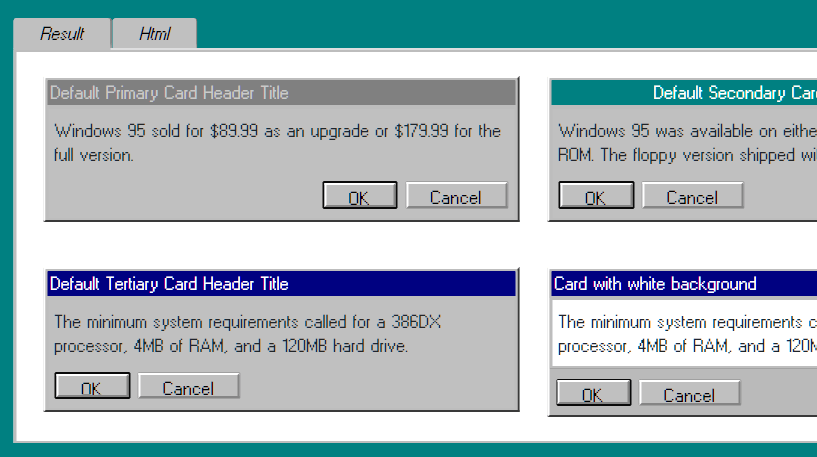Windows 95 UI Kit Cards